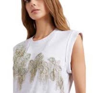 Embroidered White Sleeveless Top